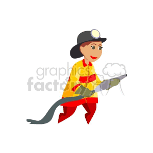 Cartoon Firefighter Holding Fire Hose