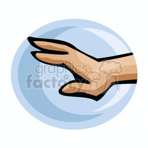 Illustration of a hand in a gesturing position within a circular design.