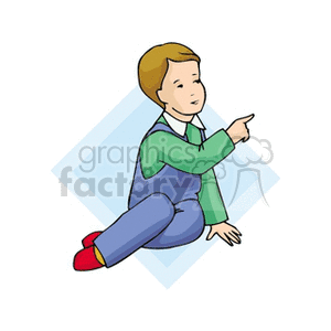 A little boy in a blue suit sitting pointing his finger clipart ...