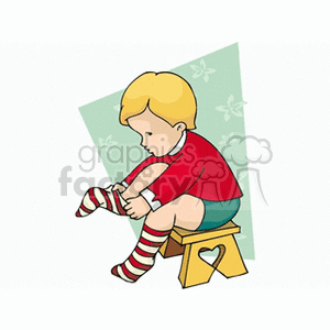 Child putting on socks