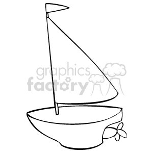The image is a simple black and white clipart of a single sailboat. There are no people or kids visible in the image; it's strictly a graphic of a boat with a sail and a rudder.