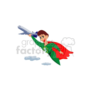 Funny Superhero Flying with Airplane