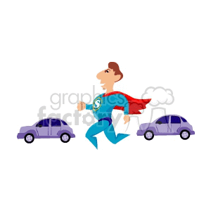 Cartoon Superhero Running Between Cars