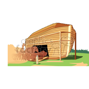  This clipart image depicts a large wooden ark commonly associated with the biblical story of Noah