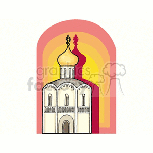 A clipart image of a traditional Christian church with a gold-domed roof and arched windows.