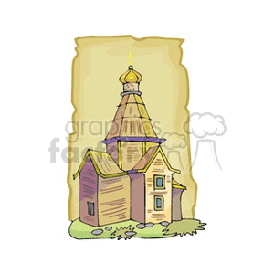 A clipart image depicting a traditional church with a distinctive dome and wooden architecture.