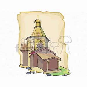 A clipart illustration of a traditional church building with a distinctive dome and cross, reminiscent of a Christian cathedral.