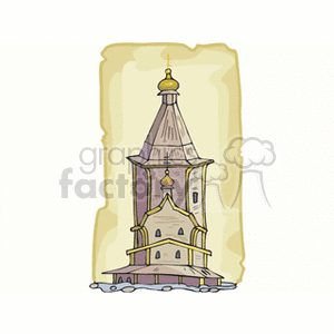 Illustration of a cathedral with a tall, ornate structure and golden domes.