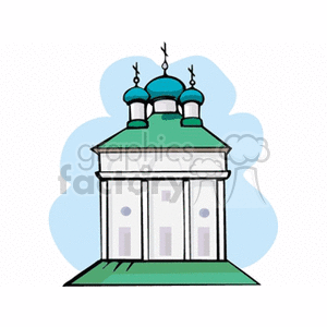 Clipart image of a Christian church with a green dome and multiple turrets, resembling a cathedral.