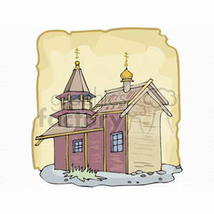 A stylized clipart image of a Christian church with distinctive architecture, featuring domes and ornate details.