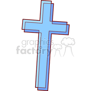 A simple clipart image of a blue Christian cross with a red outline.