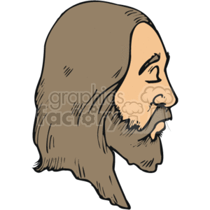 The clipart image depicts a side profile of a person with long hair and a beard, which is a common representation of Jesus in Western Christian iconography. The image displays facial features, and hair styled in a manner often associated with religious artwork.