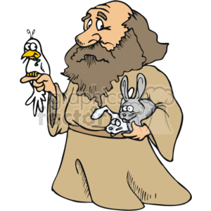 Monk Holding Dove and Rabbit - Symbol of Peace and Care in Religious