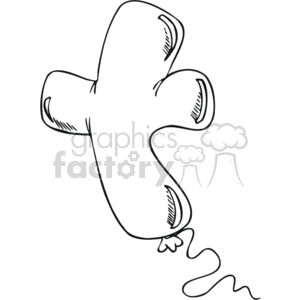 The image is a line drawing of a balloon shaped like a Christian cross. The artwork is in black and white and depicts the cross balloon with light shading and a string hanging from the bottom, giving it the appearance of a floating balloon.