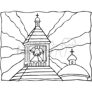   The clipart image shows a stylized bell tower of a church, with a large bell visible within the structure. It