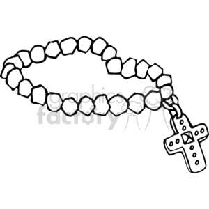   This clipart image features a rosary, which is a religious item consisting of a string of beads often used in the Christian faith, particularly within Catholicism, for prayer and meditation. The necklace includes a cross which signifies the Crucifixion of Jesus Christ. 