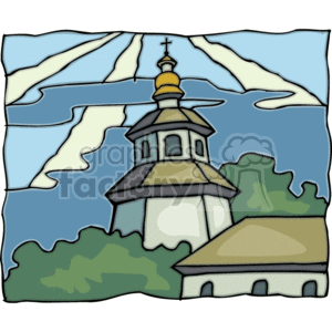   The clipart image depicts a stylized drawing of a Christian church. It features the church