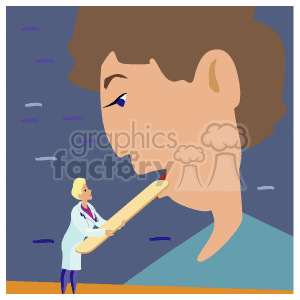   The image depicts a stylized representation of a healthcare scene with a large close-up of a boy