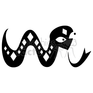 The image is a simple black and white clipart of a stylized snake with a pattern of diamonds along its back. The snake has a cartoonish appearance, with eyes visible and a tongue sticking out. The design is outlined in black, suggesting it's intended for use against light backgrounds or as an overlay where white can serve as a transparent color.