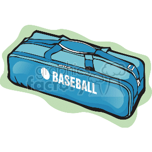 The image is a clipart illustration of a blue duffel bag with the word BASEBALL written on the side, which suggests it is designed for carrying baseball equipment.