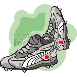 The clipart image shows a pair of sports cleats, typically used for sports like football (soccer) or baseball. The shoes have a series of studs or spikes on their soles designed to provide traction on grass or soft grounds.