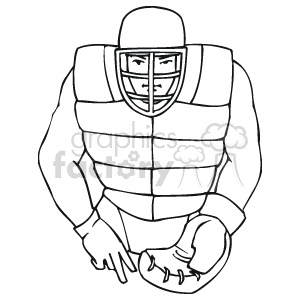   The image shows a clipart of a baseball catcher. The player is wearing protective gear, including a chest protector, shin guards, and a catcher