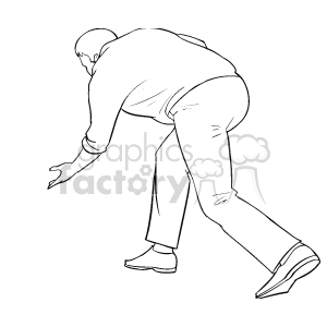   The clipart image depicts a person in the middle of a bowling motion, having just released the bowling ball towards the pins. The bowler is depicted in a typical bowling pose with one leg extended backward for balance and the other bent forward, and the arm that threw the ball is also extended in the direction of the ball