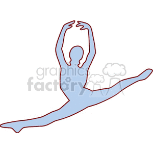 Clipart of a person performing a split leap in the air, with arms gracefully raised overhead.