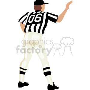 The clipart image depicts a football referee, likely in the process of officiating a game. The referee is dressed in the traditional black and white striped uniform with the number 06 on the back, white pants with a belt, and is shown raising one arm, appearing to signal or call a play.
