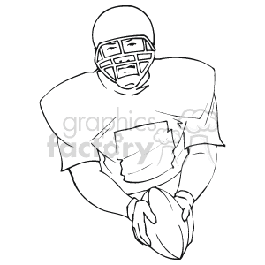 The clipart image features a simplified depiction of a football player. The player is wearing a helmet with a faceguard, and padded shoulders are indicated by the broad upper body shape. The player appears to hold a football in front of him with both hands.