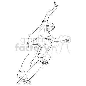 The clipart image depicts a skateboarder in action. The person is performing a skateboarding maneuver, possibly a jump or a trick, while balancing on a skateboard. The individual is wearing a helmet, which is a safety measure for head protection.