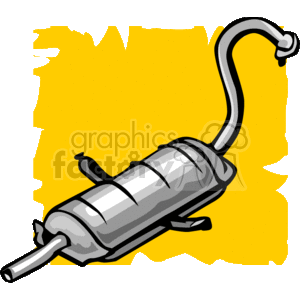 The image is a stylized clipart graphic of a car muffler, which is part of a vehicle's exhaust system. The muffler is designed to reduce the noise made by the exhaust of the internal combustion engine.