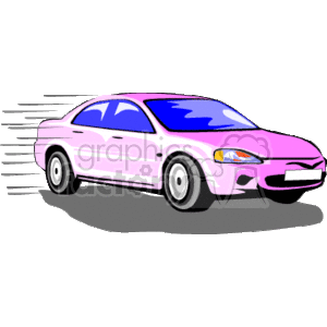 The image is a clipart illustration of a pink car with a stylized appearance, giving a sense of motion with lines trailing from the rear. There are no specific brand features, making it a generic representation of an automobile.