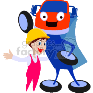 Friendly Construction Equipment and Worker Cartoon