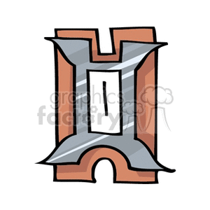 Clipart image of the Gemini zodiac symbol with a metallic and wooden design.