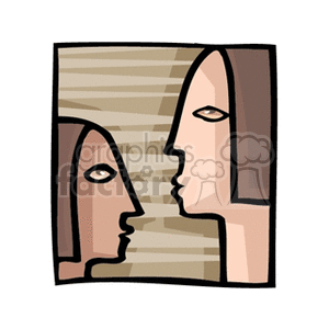 Clipart illustration of two abstract human faces looking at each other, symbolizing the Gemini star sign in astrology.