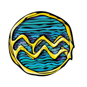 A colorful clipart image of the Aquarius zodiac sign symbol, featuring wavy lines in yellow and blue hues.