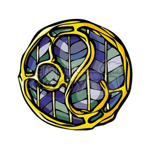 A colorful clipart image featuring the Leo zodiac sign. The illustration has a stained glass effect with blue, purple, and green hues, and is bordered in gold.
