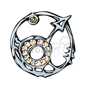 Clipart image depicting the Taurus star sign symbol, stylized with a circular design and horn-like elements, incorporating a yellow star and ornamental details.