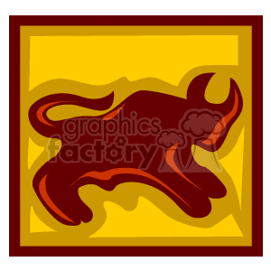 This clipart image features a stylized representation of a bull, which is the astrological symbol for the zodiac sign Taurus. The bull is depicted in a reddish-brown color with dark outlines, set against a yellow background with a border that appears to be in a contrasting shade of yellow or gold.