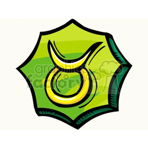A vibrant clipart image featuring the Taurus zodiac sign symbol, rendered in shades of green and yellow.