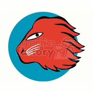 Clipart image of a red lion's head against a blue circle, representing the Leo zodiac sign.