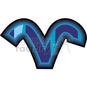 Clipart of the Aries zodiac sign symbol, represented by a stylized ram's horns in shades of blue and black.