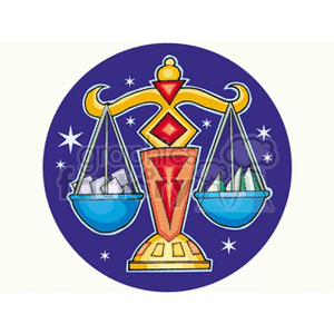 This is a clipart image of the Libra zodiac sign, represented by a balanced scale. It symbolizes fairness, justice, and balance. The background features stars, aligning with the horoscope and astrology theme.