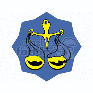 A clipart image of the Libra astrological sign, featuring a yellow balance scale on a blue background, representing the star sign and horoscopes.