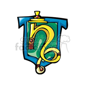 Colorful clipart image of the Capricorn zodiac sign, represented by a stylized sea-goat symbol against a shield-like background.
