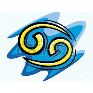 This clipart image showcases the emblem of the Cancer star sign, represented with a blue and yellow graphic design.