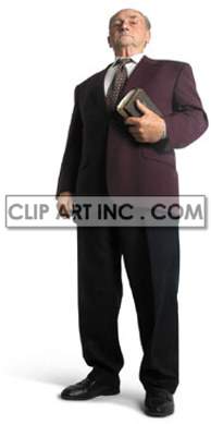 A clipart image of an older man in a suit holding a book, standing confidently with a slight upward gaze.