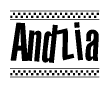 Andzia Bold Text with Racing Checkerboard Pattern Border