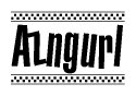 The image contains the text Azngurl in a bold, stylized font, with a checkered flag pattern bordering the top and bottom of the text.